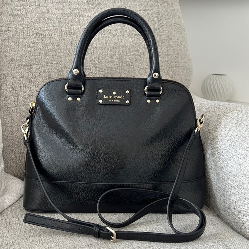 kate spade Black Leather Satchel with Gold Hardware